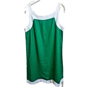 ForCynthia Linen Blend Dress Kelly Green White Detailing‎ Retro Sleeveless Small